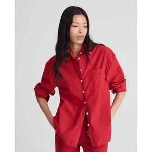 Madewell The Easy Shirt Women XS Red Poplin Cotton Button Down NY392